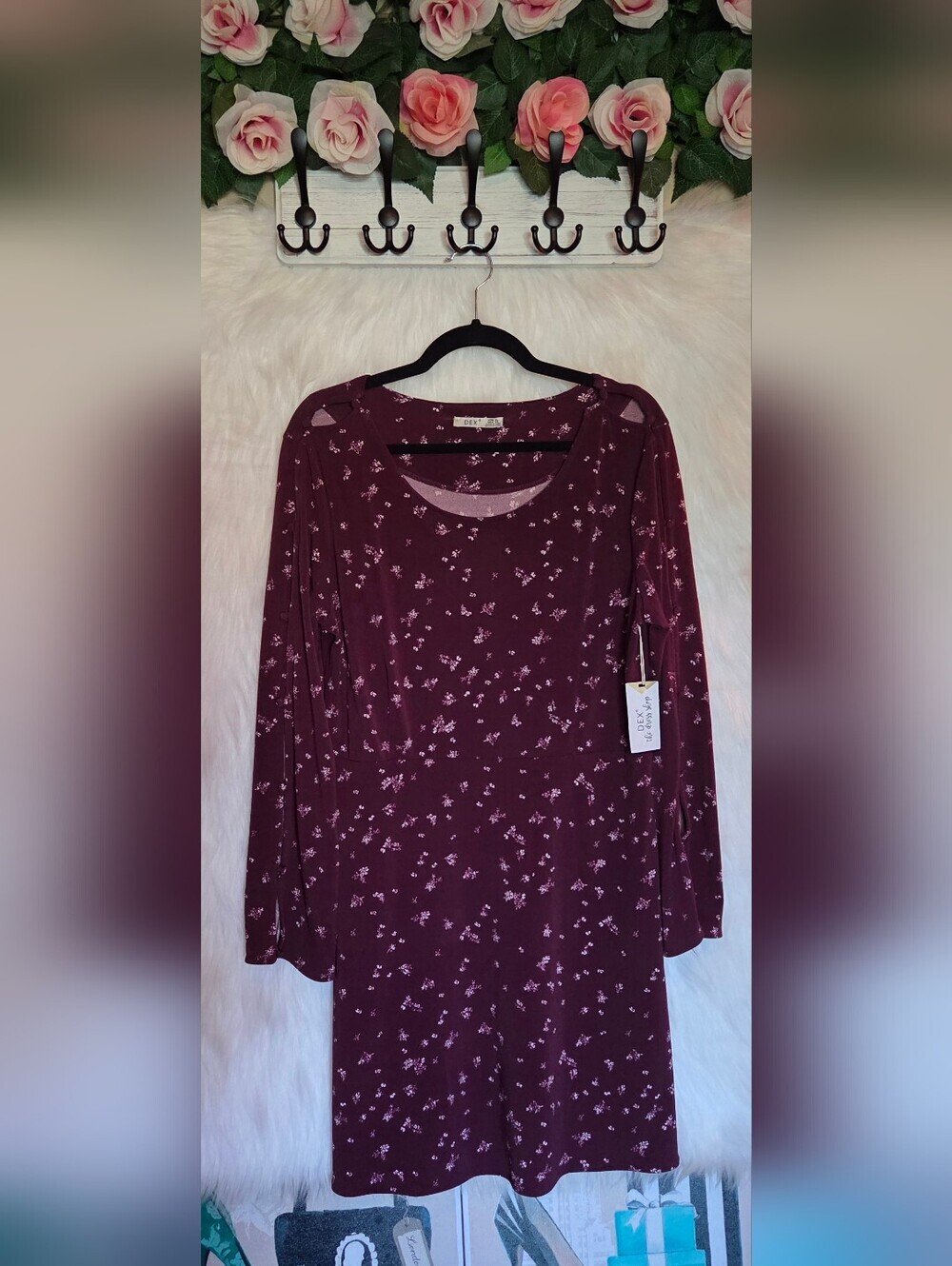 Dex Merlot White Ditzy Print Swing Dress (NWT)